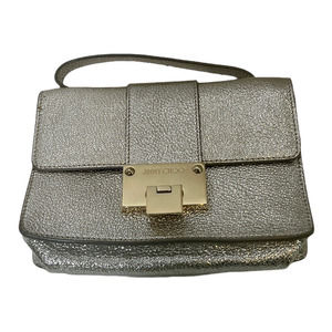 Jimmy Choo Rebel Mini Glitter Silver Leather Cross Body Bag Gold Snap $1,005